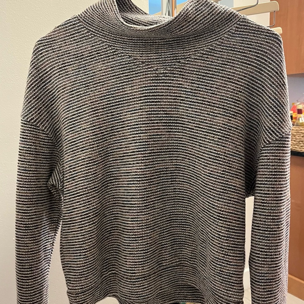 Madewell Black and White Cowl Neck Sweater with Ribbed Texture